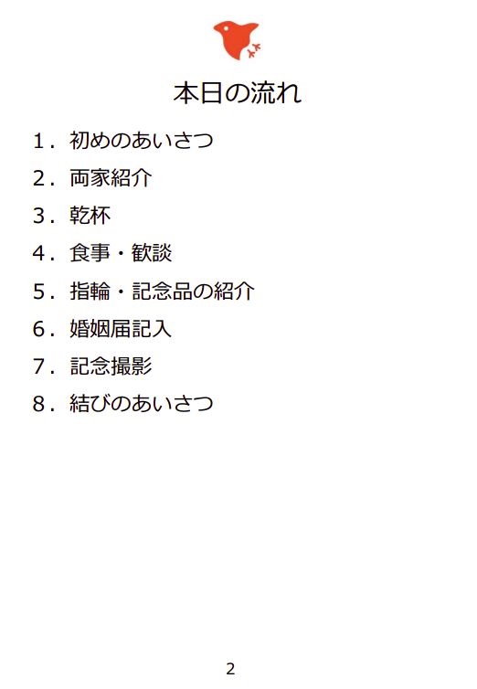 顔合わせのしおり １ページ目　流れ