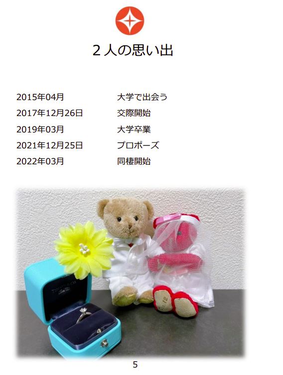 顔合わせのしおり ５ページ目　ふたりの思い出