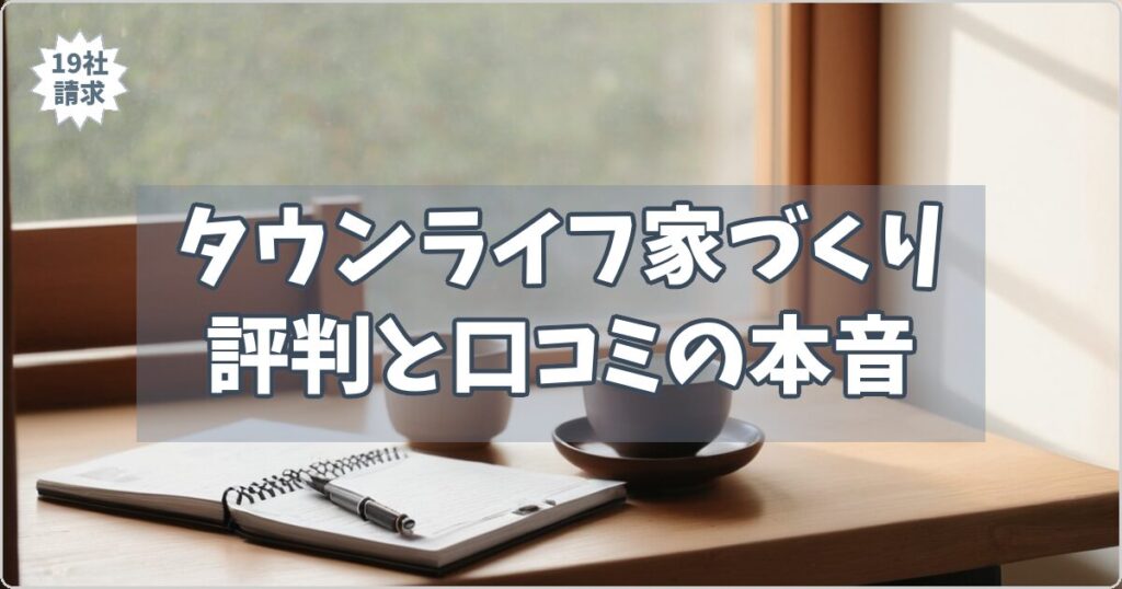 「タウンライフ家づくり 評判と口コミの本音」と書かれたOGP画像。19社請求バッジ付き、富山在住夫婦の実体験記事のサムネイル